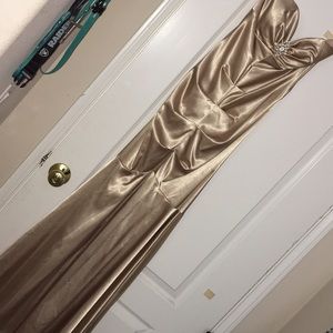 Gold Strapless Mermaid Flare Evening Gown
